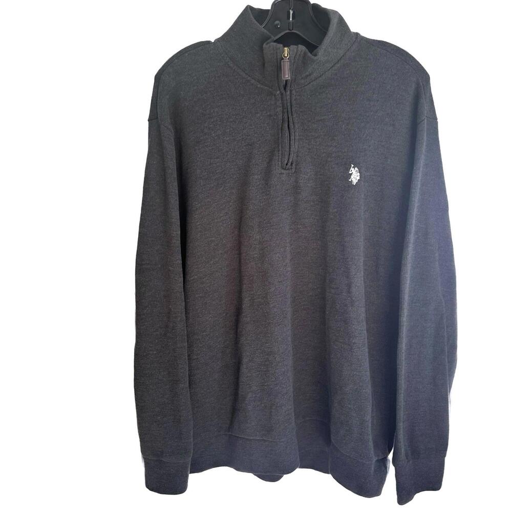 U.S. Polo Assn. Men's Gray 1/4 Zip Pullover Long SLeeve Sweater - 2XL